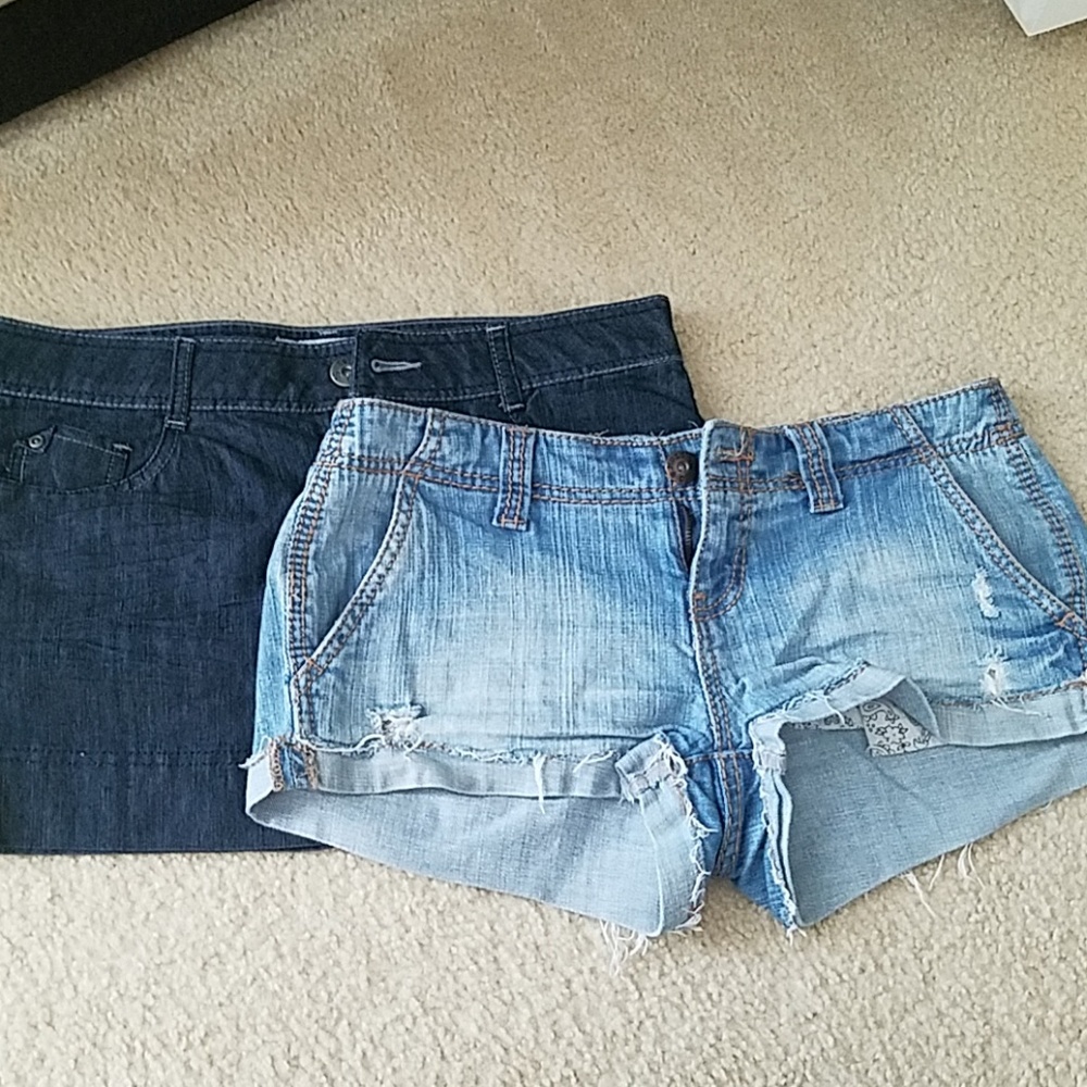 Denim mini skirt and shorts